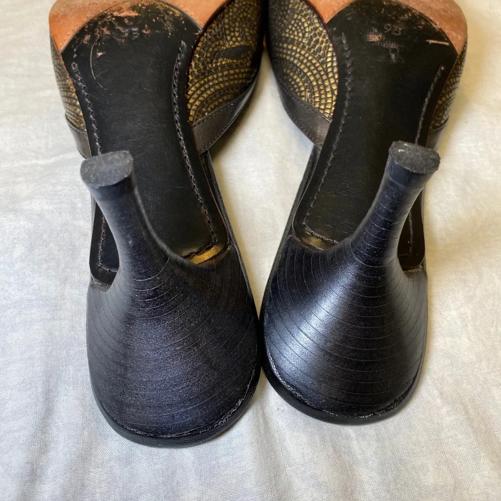 Cole Haan City Women's Mule Heels 9B Bronze Black Leather‎ Pointed Toe